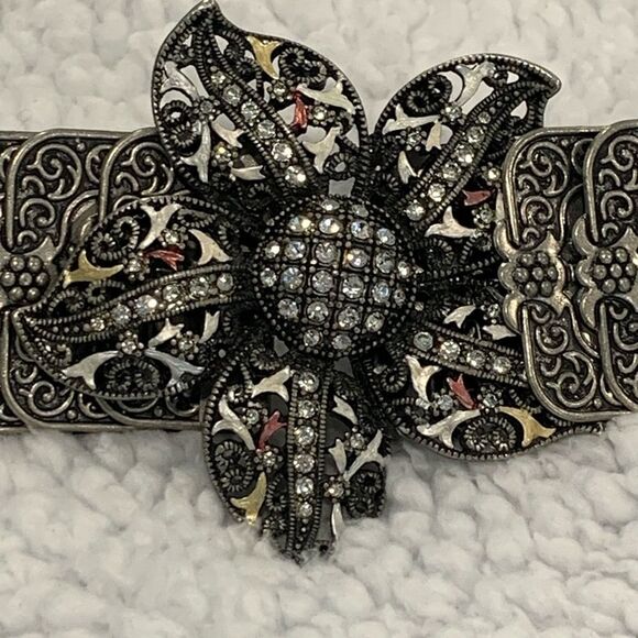 Vintage Silver Stretch Elegant rhinestone, Floral Buckle Belt main image 12